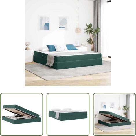 Letto con stoccaggio -  Letto con contenitore e materasso Verde Scuro 160 x 200 cm