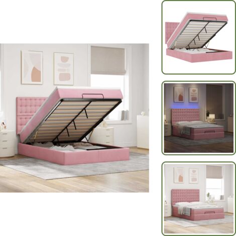 Letto con stoccaggio - vidaXL Struttura Letto Pouf con Materassi Rosa 140x190 cm in Velluto - Coprimaterasso lavabile