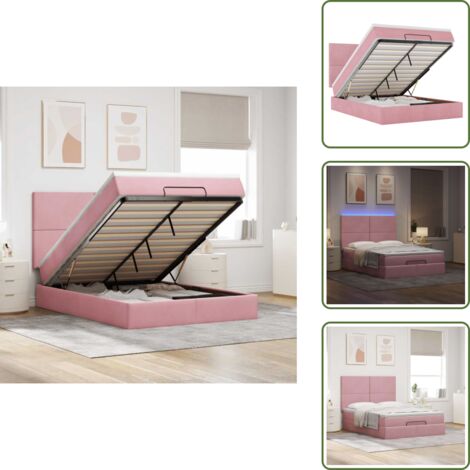 Letto con stoccaggio - vidaXL Struttura Letto Pouf con Materassi Rosa 140x190 cm in Velluto - Coprimaterasso lavabile