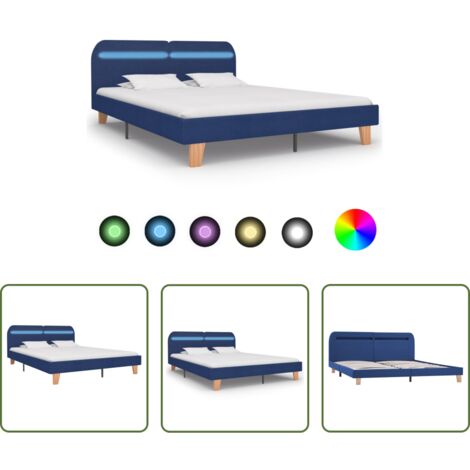 Letto con striscia luminosa -  Giroletto con LED senza Materasso Blu 180x200 cm in Tessuto