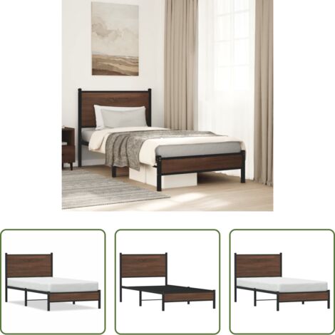 Letto con struttura in acciaio -  Giroletto senza Materasso in Metallo Rovere Marrone 75x190 cm
