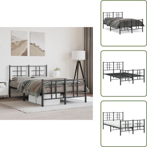Letto con struttura in acciaio - vidaXL Giroletto con Testiera e Pediera Metallo Nero 120x190 cm - Letto con doghe in metallo
