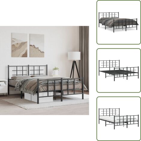 Letto con struttura in acciaio - vidaXL Giroletto con Testiera e Pediera Metallo Nero 135x190 cm - Letto con doghe in metallo
