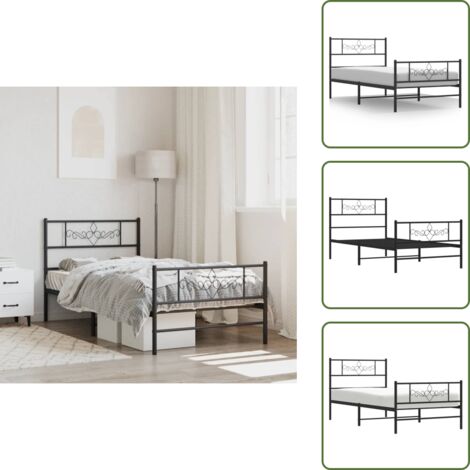 Letto con struttura in acciaio - vidaXL Giroletto con Testiera e Pediera Metallo Nero 90x190 cm - Letto con doghe in metallo