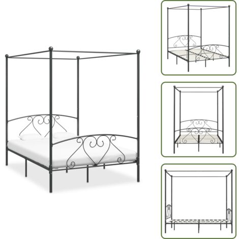 Letto con struttura superiore - vidaXL Giroletto Baldacchino senza Materasso Grigio 140x200 cm Metallo -