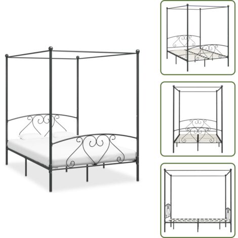 Letto con struttura superiore - vidaXL Giroletto Baldacchino senza Materasso Grigio 160x200 cm Metallo -