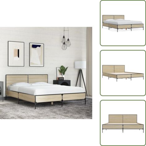 Letto con supporto per schiena - vidaXL Giroletto Rovere Sonoma 120x200 cm in Legno Multistrato Metallo - Letto in legno multistrato
