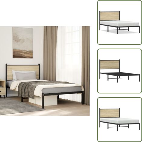 Letto con supporto per schiena - vidaXL Giroletto senza Materaso in Metallo Rovere Sonoma 100x200 cm - Letto con spazio di stoccaggio
