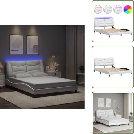 Letto con supporto schiena - vidaXL Giroletto con LED senza Materasso Hvar Bianco 120x200 cm - Giroletto con compensato