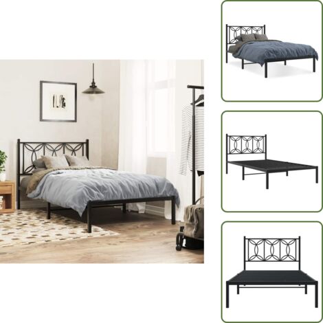 Letto con supporto schiena - vidaXL Giroletto con Testiera in Metallo Nero 107x203 cm - Letto con doghe in metallo