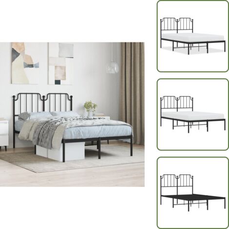 Letto con supporto schiena - vidaXL Giroletto con Testiera in Metallo Nero 120x190 cm - Letto con doghe in metallo