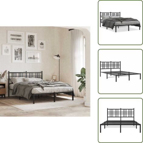 Letto con supporto schiena - vidaXL Giroletto con Testiera in Metallo Nero 120x200 cm - Letto con doghe in metallo