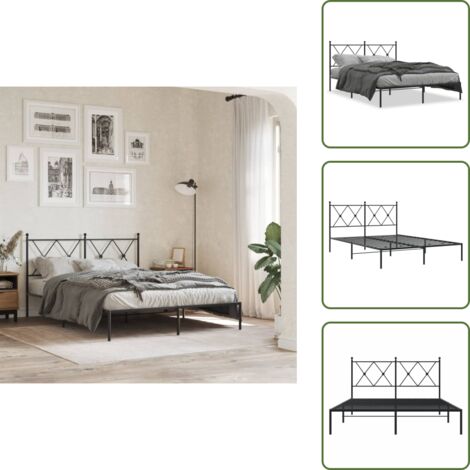 Letto con supporto schiena - vidaXL Giroletto con Testiera in Metallo Nero 135x190 cm - Letto con doghe in metallo