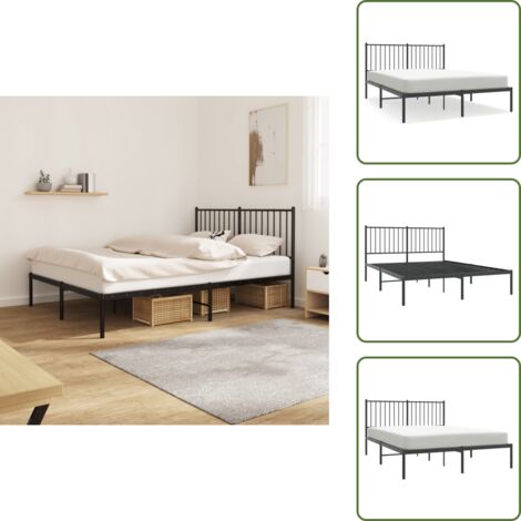 Letto con supporto schiena - vidaXL Giroletto con Testiera in Metallo Nero 140x190 cm - Letto con doghe in metallo