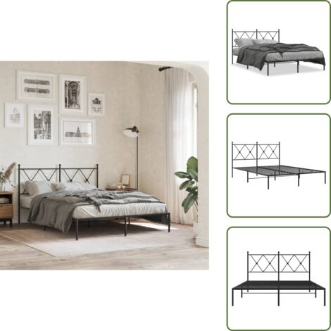 Letto con supporto schiena - vidaXL Giroletto con Testiera in Metallo Nero 140x190 cm - Letto con doghe in metallo