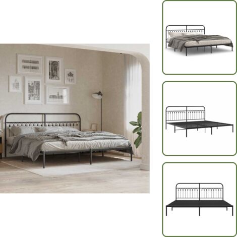 Letto con supporto schiena - vidaXL Giroletto con Testiera in Metallo Nero 200x200 cm - Letto con doghe in metallo