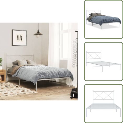 Letto con supporto schiena - vidaXL Giroletto con Testiera Metallo Bianco 100x190 cm - Letto con doghe in metallo