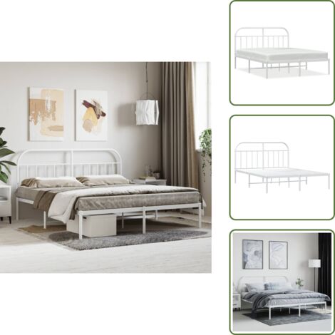 Letto con supporto schiena - vidaXL Giroletto con Testiera Metallo Bianco 160x200 cm - Letto con doghe in metallo