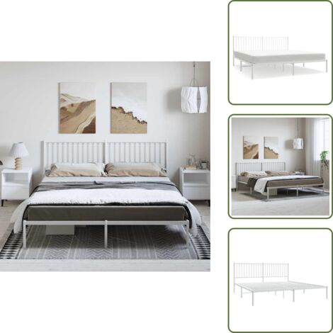 Letto con supporto schiena - vidaXL Giroletto con Testiera Metallo Bianco 183x213 cm - Letto con doghe in metallo
