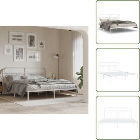 Letto con supporto schiena - vidaXL Giroletto con Testiera Metallo Bianco 183x213 cm - Letto con doghe in metallo