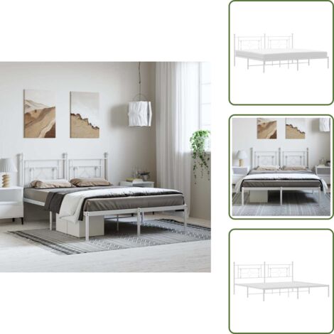 Letto con supporto schiena - vidaXL Giroletto con Testiera Metallo Bianco 193x203 cm - Letto con spazio sottostante