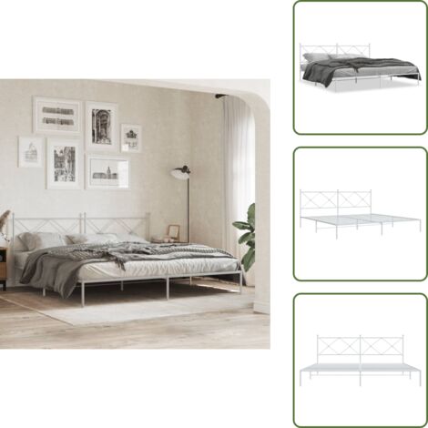 Letto con supporto schiena - vidaXL Giroletto con Testiera Metallo Bianco 200x200 cm - Letto con doghe in metallo