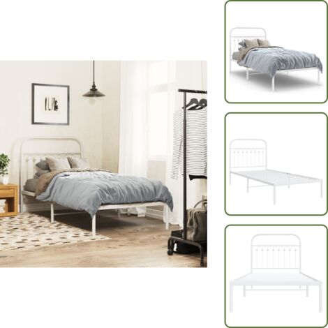 Letto con supporto schiena - vidaXL Giroletto con Testiera Metallo Bianco 90x190 cm - Letto con doghe in metallo