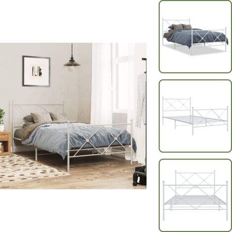 Letto con supporto - vidaXL Giroletto con Testiera e Pediera Metallo Bianco 100x190 cm - Letto per camera da letto