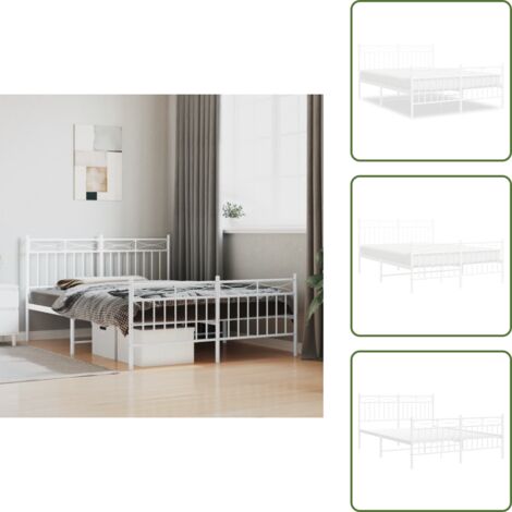 Letto con supporto - vidaXL Giroletto con Testiera e Pediera Metallo Bianco 140x190 cm - Letto con spazio sottostante