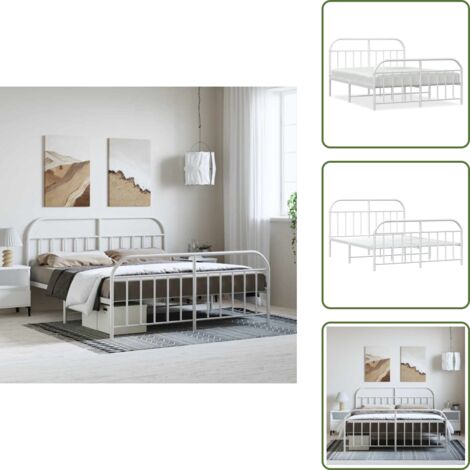 Letto con supporto - vidaXL Giroletto con Testiera e Pediera Metallo Bianco 183x213 cm - Letto con spazio sotto