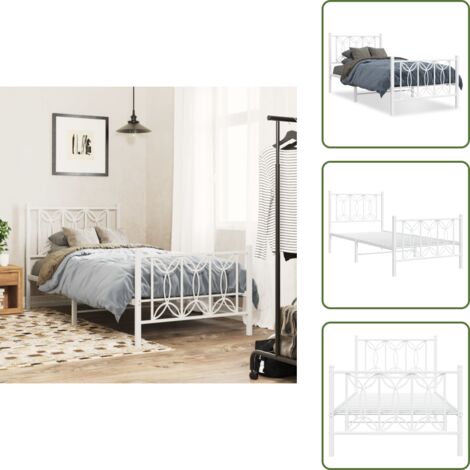 Letto con supporto - vidaXL Giroletto con Testiera e Pediera Metallo Bianco 75x190 cm - Letto con doghe