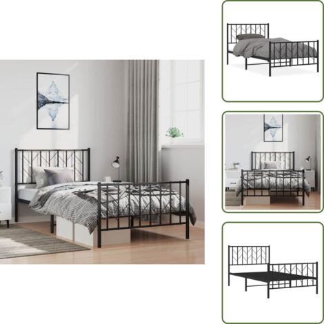 Letto con supporto - vidaXL Giroletto con Testiera e Pediera Metallo Nero 100x200 cm - Letto con spazio sottostante