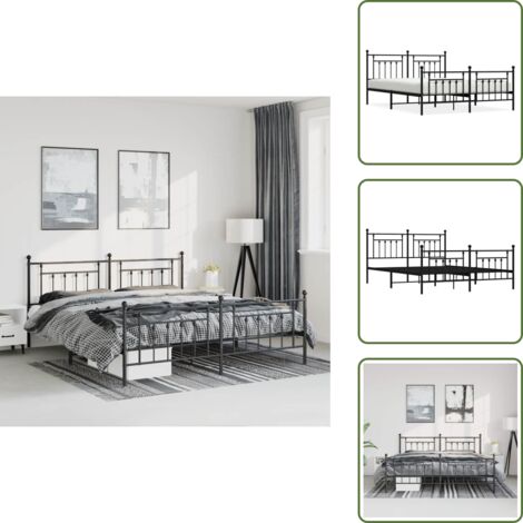 Letto con supporto - vidaXL Giroletto con Testiera e Pediera Metallo Nero 183x213 cm - Letto con spazio sottostante