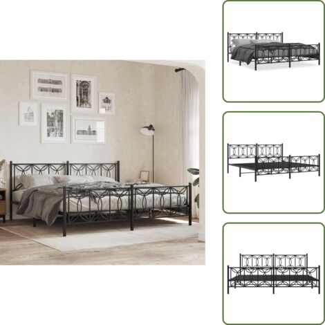 Letto con supporto - vidaXL Giroletto con Testiera e Pediera Metallo Nero 193x203 cm - Letto con doghe