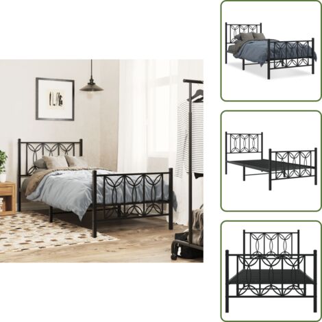 Letto con supporto - vidaXL Giroletto con Testiera e Pediera Metallo Nero 75x190 cm - Letto con doghe
