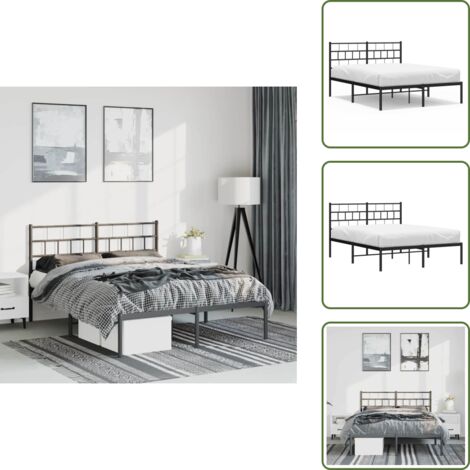 Letto con supporto - vidaXL Giroletto con Testiera in Metallo Nero 135x190 cm - Letto per camera da letto