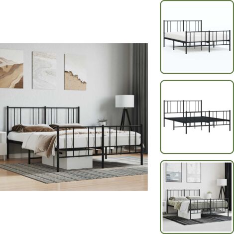 Letto con supporto - vidaXL Giroletto senza Materaso con Pediera in Metallo Nero 160x200 cm - Letto con doghe in metallo