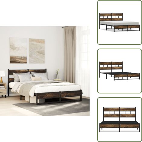 Letto con supporto - vidaXL Giroletto senza Materaso in Metallo Rovere Fumo 160x200 cm - Letto con spazio di stoccaggio