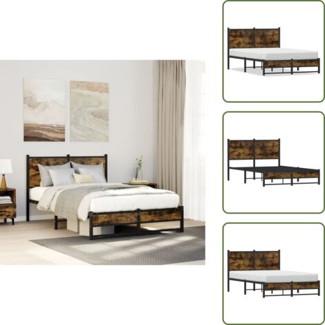 Letto con supporto - vidaXL Giroletto senza Materasso in Metallo Rovere Fumo 120x190 cm - Letto con doghe in metallo