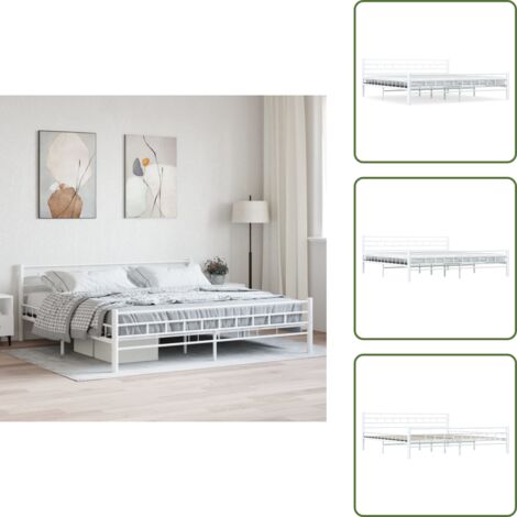 Letto con telaio in metallo - vidaXL Giroletto Bianco in Metallo 200x200 cm - Letto con doghe in compensato