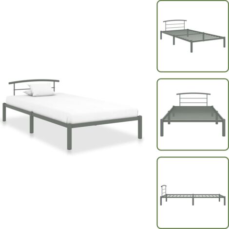 Letto con telaio metallico - vidaXL Giroletto Grigio in Metallo 90x200 cm - Letto con doghe in metallo