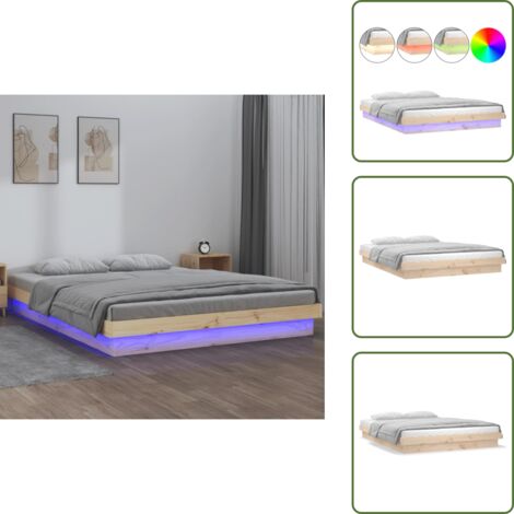 Letto con telecomando - vidaXL Giroletto con LED 120x190 cm Small Double in Legno Massello - Giroletto in legno massello