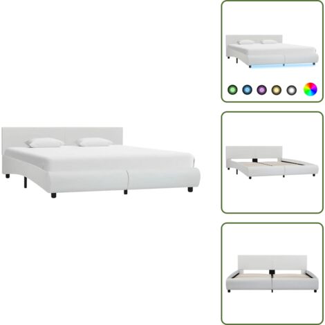Letto con telecomando - vidaXL Giroletto con LED Bianco in Similpelle 160x200 cm - Letto moderno