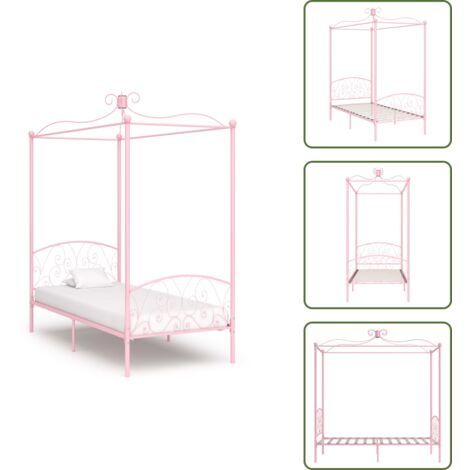 Letto con tenda - vidaXL Letto a Baldacchino Rosa in Metallo 100x200 cm -