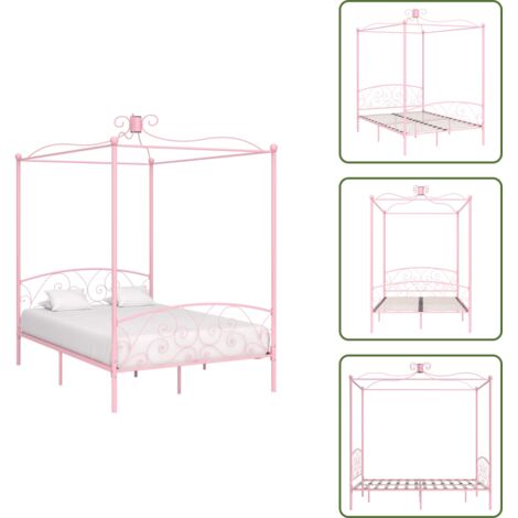 Letto con tenda - vidaXL Letto a Baldacchino Rosa in Metallo 140x200 cm - Letto con zanzariera