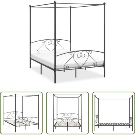 Letto con tende -  Giroletto Baldacchino senza Materasso Grigio 140x200 cm Metallo