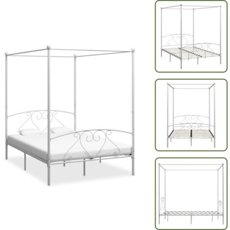 Letto con tende - vidaXL Giroletto Baldacchino senza Materasso Bianco 140x200 cm Metallo - Letto con spazio di stoccaggio