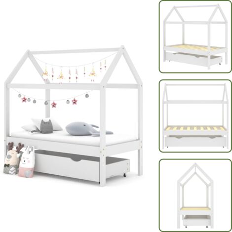 Letto con tende - vidaXL Giroletto per Bambini Cassetto Bianco in Pino Massello 70x140cm - Letto per bambini