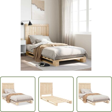Letto con testata in legno -  Giroletto con Testiera 90x200 cm in Legno Massello di Pino