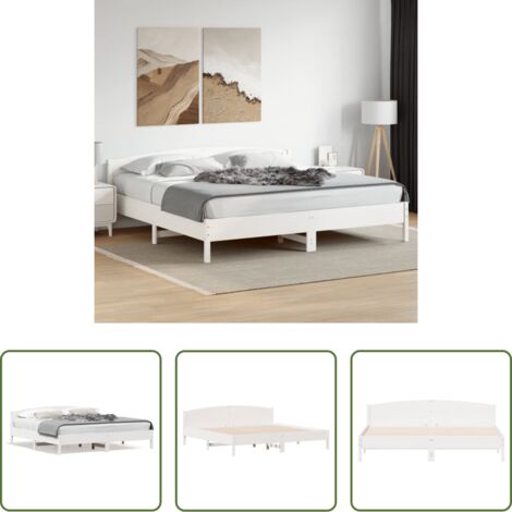 Letto con testata in legno -  Giroletto senza Materasso Bianco 180x200 cm Legno Massello Pino